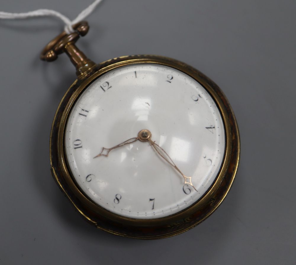 A late 18th / early 19th century tortoiseshell and gilt metal pair cased keywind verge to lever pocket watch by John Dwerrihouse, Berke